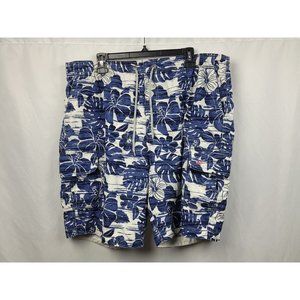 Mantaray Men's Swim Trunk Cargo Shorts Drawstring Hawaiian Print Lined Size XXL